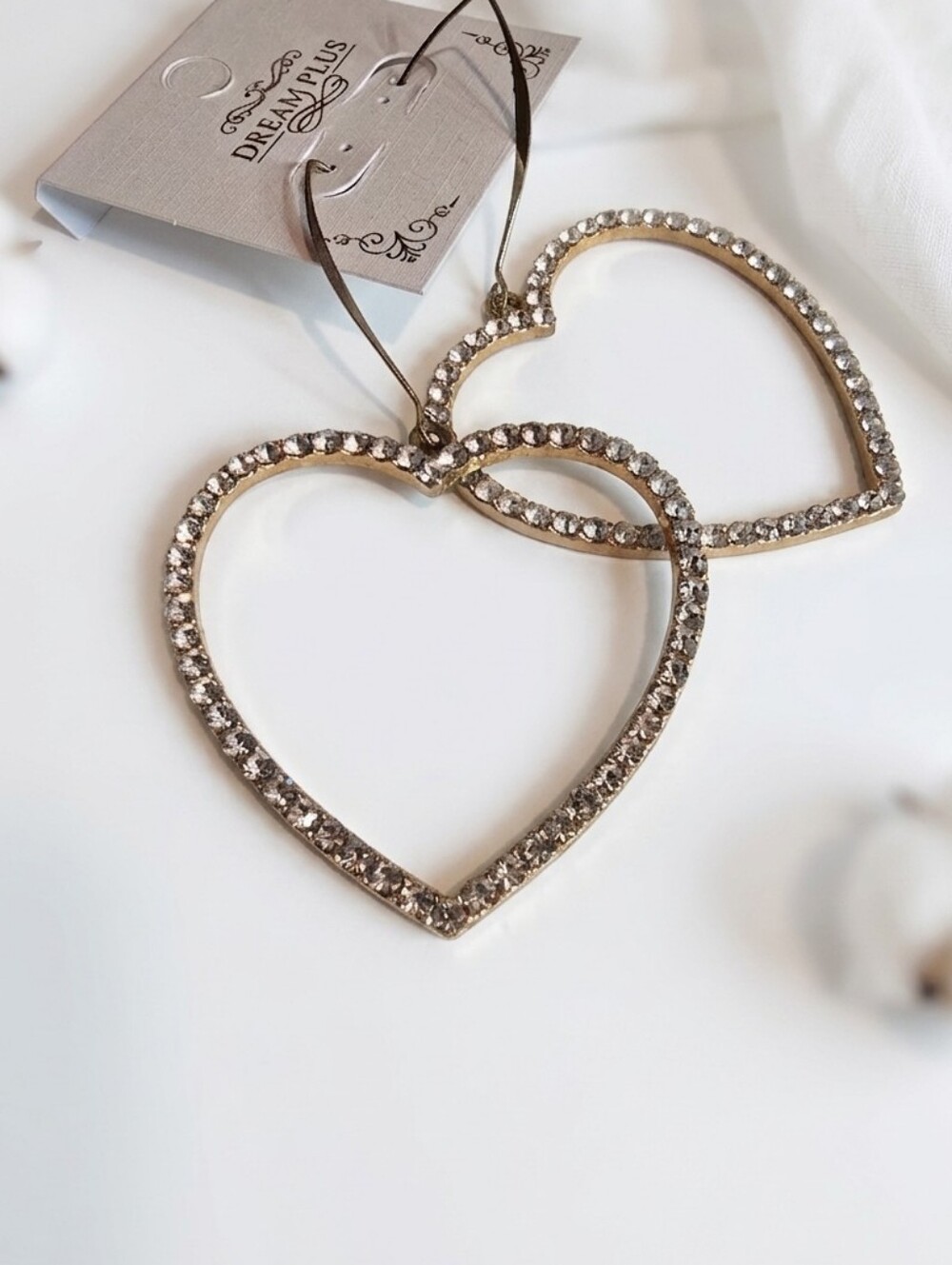 Gold Heart Crystal Hoop Earrings - Clear Stones